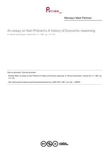 An essay on Karl Pribram s A history of Economic reasoning  ; n°1 ; vol.38, pg 171-176