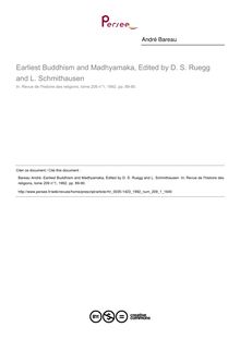 Earliest Buddhism and Madhyamaka, Edited by D. S. Ruegg and L. Schmithausen  ; n°1 ; vol.209, pg 89-90