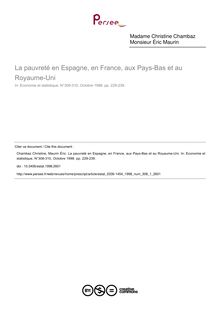 La pauvreté en Espagne, en France, aux Pays-Bas et au Royaume-Uni - article ; n°1 ; vol.308, pg 229-239