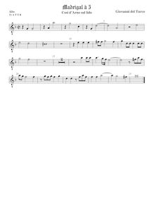 Partition ténor viole de gambe 1, octave aigu clef, Cosi d Arno sul lido