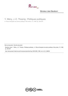 Y. Mény, J.-C. Thoenig : Politiques publiques   ; n°3 ; vol.40, pg 394-397