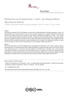 Recherches sur le Quaternaire « marin » de l étang de Berre (Bouches-du-Rhône) - article ; n°4 ; vol.10, pg 255-266