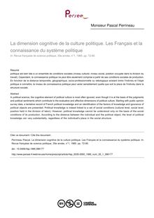 La dimension cognitive de la culture politique. Les Français et la connaissance du système politique - article ; n°1 ; vol.35, pg 72-90