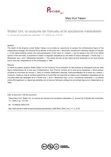Walter Uni, la coutume de Vanuatu et le socialisme mélanésien - article ; n°2 ; vol.111, pg 173-194