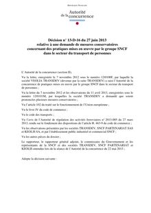Décision de l autorité de la concurrence concernant des pratiques mises en œuvre par le groupe SNCF dans le secteur du transport de personnes