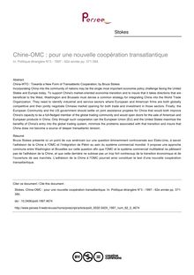 Chine-OMC : pour une nouvelle coopération transatlantique - article ; n°3 ; vol.62, pg 371-384