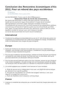 Conclusion des Rencontres économiques d Aix 2012, Pour un rebond des pays occidentaux