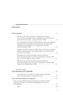 Ethique et recherche biomédicale : rapport 1998