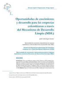 Oportunidades de crecimientoy desarrollo para las empresascolombianas a travésdel Mecanismo de DesarrolloLimpio (MDL