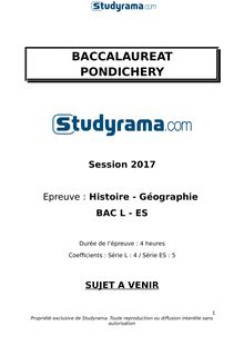 Sujet Bac L 2017 Pondichéry  - Histoire Géographie