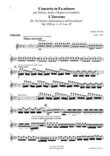Partition violon Solo, violon Concerto en F minor, L inverno (Winter) from Le quattro stagioni (The Four Seasons)