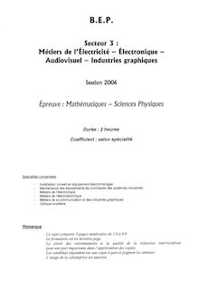 Mathématiques - Sciences physiques 2006 BEP - Optique - lunetterie