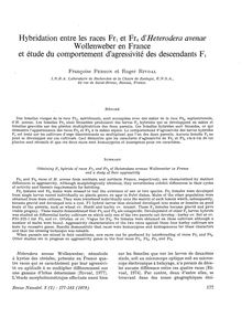 Hybridation entre les races Fr1 et Fr4 d Heterodera avenae Wollenweber  en France et étude du comportement