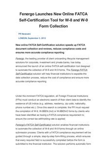 Fenergo Launches New Online FATCA Self-Certification Tool for W-8 and W-9 Form Collection