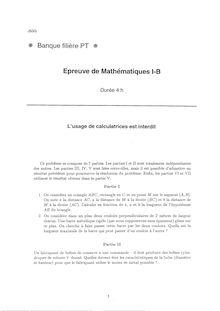 Mathématiques B 2003 Classe Prepa PT Banque Filière PT