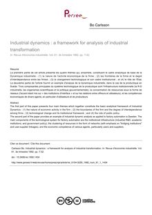 Industrial dynamics : a framework for analysis of industrial transformation - article ; n°1 ; vol.61, pg 7-32