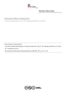 Alexandre Blok et Nietzsche - article ; n°1 ; vol.27, pg 201-208