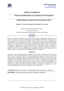 Propuesta multidisciplinar en la asignatura de Fisicoquímica (Multidisciplinary proposal in Physicochemical subject)