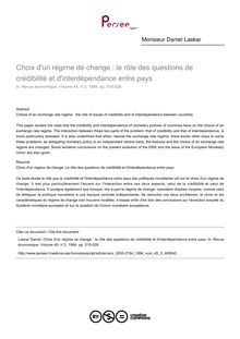 Choix d un régime de change : le rôle des questions de crédibilité et d interdépendance entre pays - article ; n°3 ; vol.45, pg 515-528