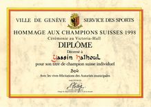 Diplôme de champion suisse de Boxe 1998 de Yassin Halhoul