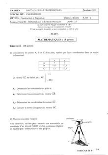 Mathématiques et sciences physiques 2001 Bac Pro - Carrosserie