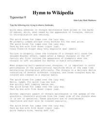 Partition Typewriter 9, Hymn to Wikipedia, D major, Matthews, John-Luke Mark