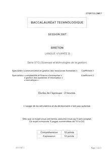 Breton LV2 2007 S.T.G (Communication et Gestion des Ressources Humaines) Baccalauréat technologique