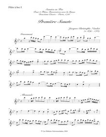Partition enregistrement  I , partie, Sonates en trio pour 2 flûtes traversières avec la basse