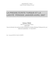 LA PRESSE ÉCRITE TURQUE ET LA LAÏCITÉ PÉRIODE JANVIER-AVRIL 2007
