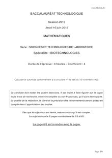 Baccalauréat Biologie-Mathématiques 2016 - Série STL