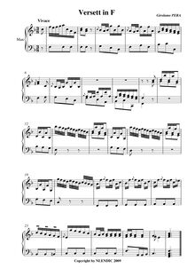 Partition Versett en F major, Versetti per Organo, Pera, Girolamo