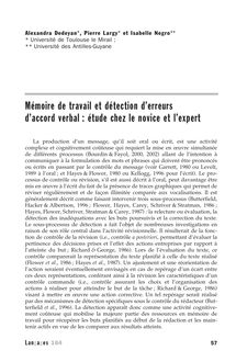 Mémoire de Travail et détection d erreurs d accord verbal : Etude chez le novice et l expert - article ; n°164 ; vol.40, pg 57-70