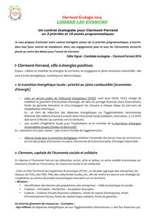 Un contrat écologiste pour Clermont-Ferrand 2014