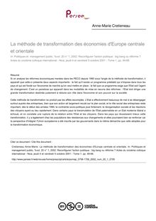 La méthode de transformation des économies d Europe centrale et orientale - article ; n°1 ; vol.20, pg 49-66