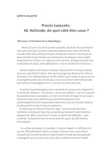 Lettre ouverte à François Hollande