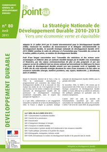 La Stratégie Nationale de Développement Durable 2010-2013. Vers une économie verte et équitable.