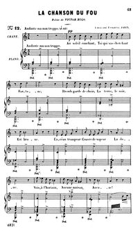 Partition complète (A minor: haut voix et piano), La chanson du fou par Georges Bizet