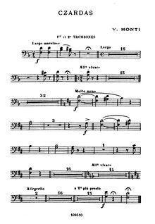 Partition Trombone 1, 2, 3, Csárdás, Czardas, Monti, Vittorio