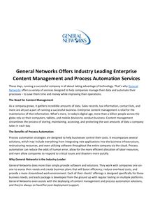 General Networks Offers Industry Leading Enterprise Content Management and Process Automation Services