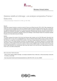 Salaires relatifs et chômage : une analyse comparative France / Etats-Unis.  - article ; n°5 ; vol.48, pg 1041-1060