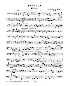 Partition violoncelle, corde quatuor No.1, Op.20, A major, Ratez, Emile Pierre