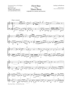 Partition complète (en F), 3 duos pour clarinette et basson