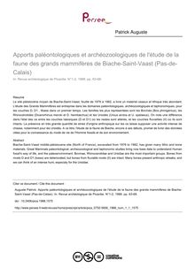 Apports paléontologiques et archéozoologiques de l étude de la faune des grands mammifères de Biache-Saint-Vaast (Pas-de-Calais) - article ; n°1 ; vol.1, pg 63-68