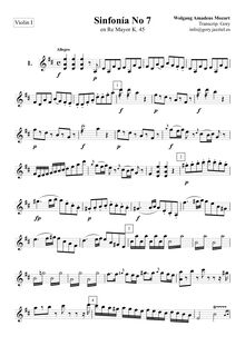 Partition violons I, Symphony No.7 en D major, D major, Mozart, Wolfgang Amadeus