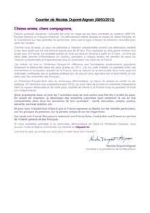 Courrier de Nicolas Dupont-Aignan (08/03/2012)