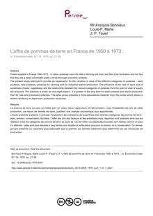 L offre de pommes de terre en France de 1950 à 1973 ; - article ; n°1 ; vol.114, pg 27-39