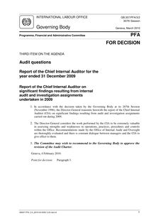 Audit questions - Report of the Chief Internal Auditor for the year  ended 31 December 2009