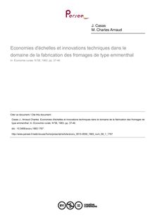Economies d échelles et innovations techniques dans le domaine de la fabrication des fromages de type emmenthal - article ; n°1 ; vol.58, pg 37-46