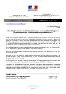 Offre 4G à prix cassés : les Ministres s’interrogent sur la qualité de l’offre pour le consommateur et ses conséquences économiques en France 