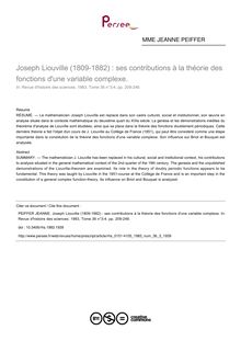 Joseph Liouville (1809-1882) : ses contributions à la théorie des fonctions d une variable complexe. - article ; n°3 ; vol.36, pg 209-248